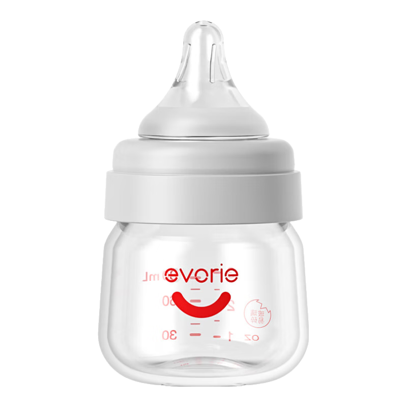 Evorie Glass Baby Bottle, Wide Neck Bottle, Infant Bottle 80ml (0-1 Month+)