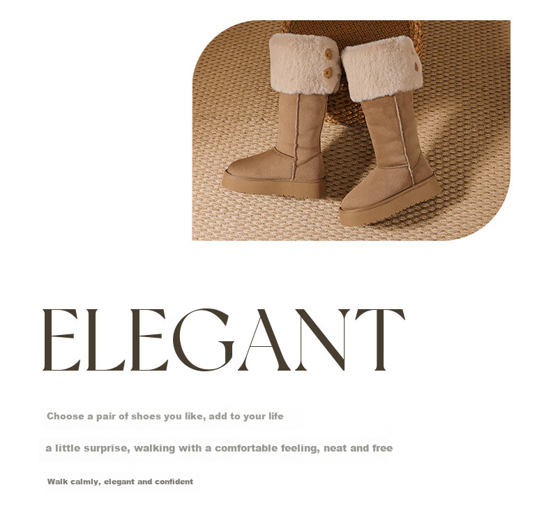 DAPHNE Autumn And Winter Fleece-Lined Thick Two-Way Snow Boots, Northeast Warm Thick-Soled Slimming Long Cotton Boots, Brown, Size 40 2