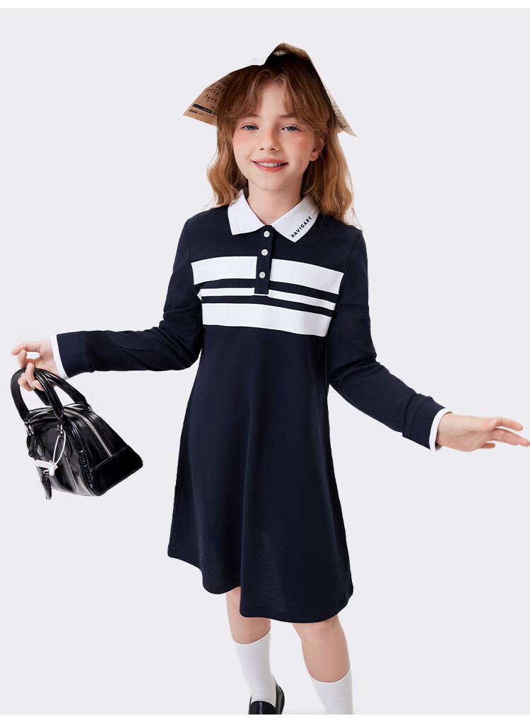 Navigare Girls' Dress, Children's Skirt, Student Long Dress, Classic Versatile Comfortable Ballfield Elite Deep Blue 120 10