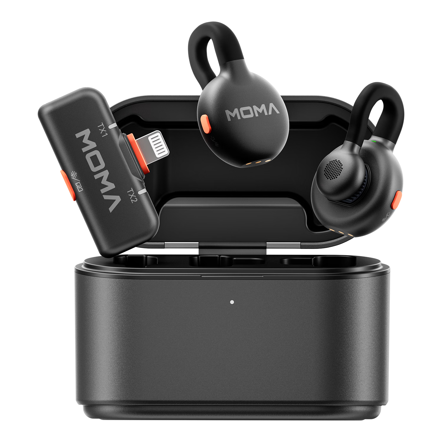 MOMA LARK M2 Wireless Lavalier Microphone, M2 Microphone Set with Two Mini Clip-on Microphones for Live Streaming and Video Production, Lightning Versio