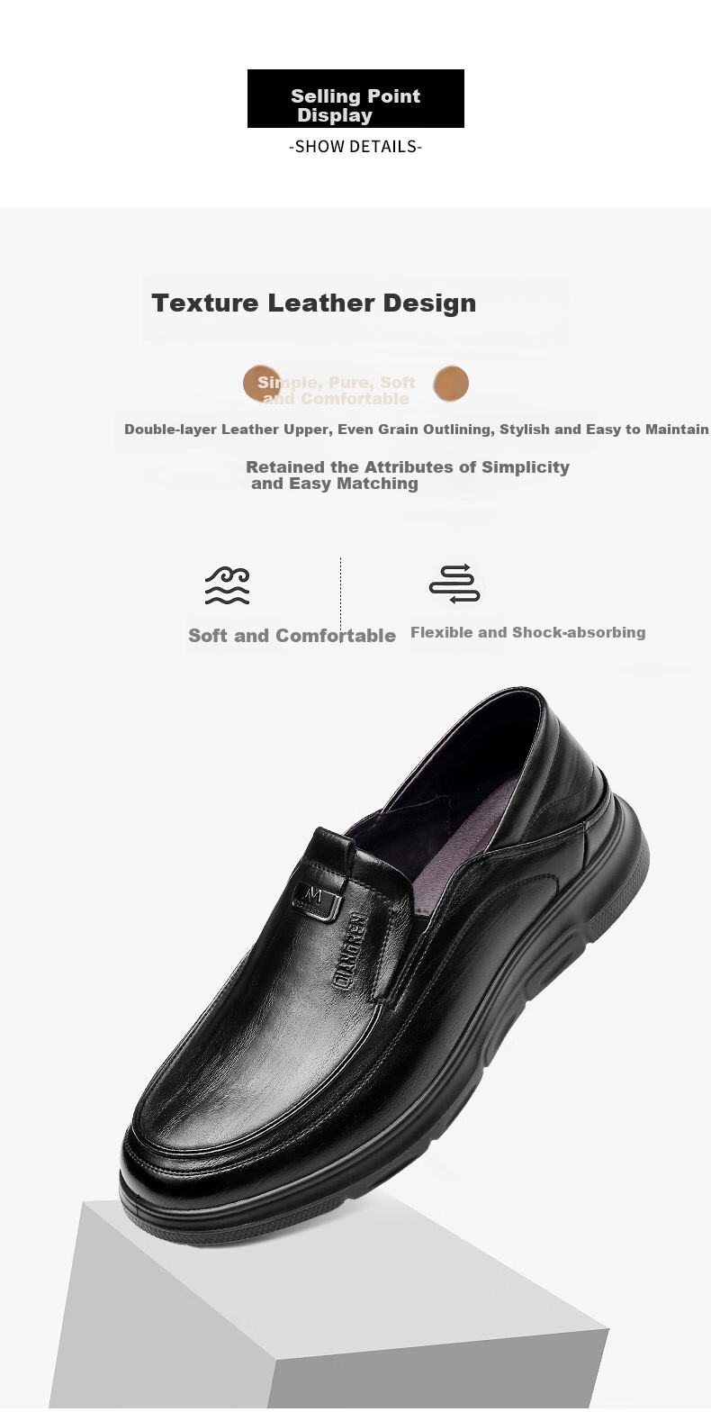Qiangren Large Size Business Casual Leather Shoes, Breathable Comfortable Slip-On Work Shoes for Men, JDA87095, Black, Size 46 3