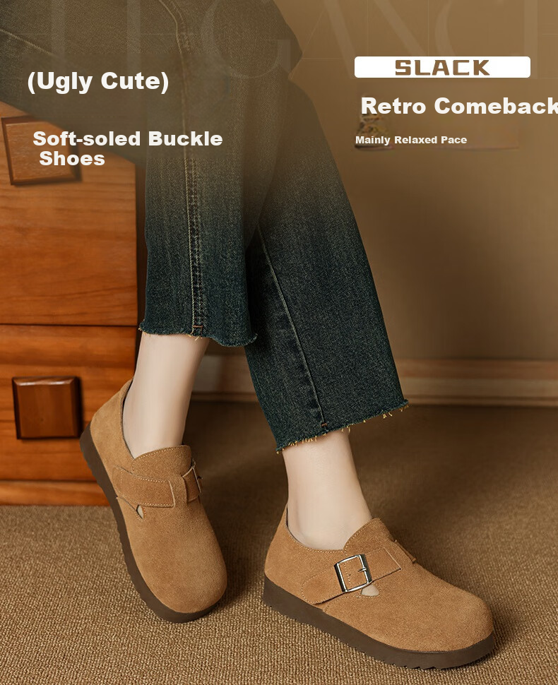 ZHR Bokeng Women's Shoes, 2026 New Style, Genuine Leather, Commuter Women's Shoes, Casual Versatile Flats, AB55 Camel Color, Size 38 1