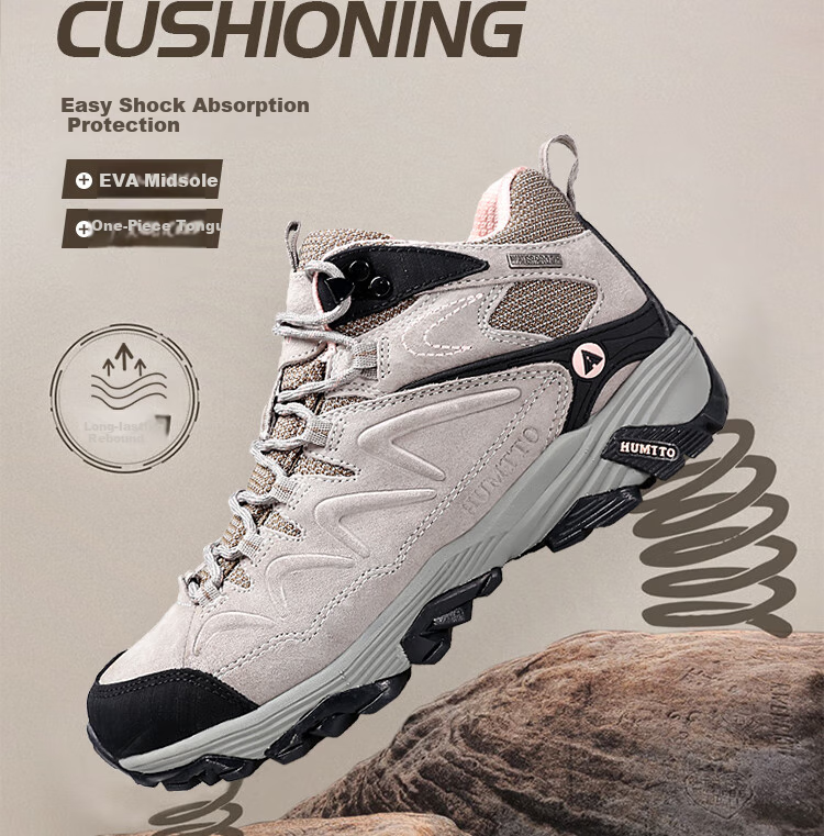 HUMTTO Non-Slip Hiking Shoes for Women, Comfortable Shock-Absorbing Outdoor Trekking Shoes, Fleece-Lined Warm Cotton Shoes, Beige Regular Size 38 7