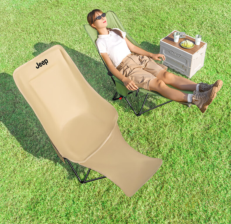 JEEP Outdoor Camping Folding Recliner Ultra-Light Portable Nap Bed Beach Fishing Lazy Chair - Winter Bamboo Green 23