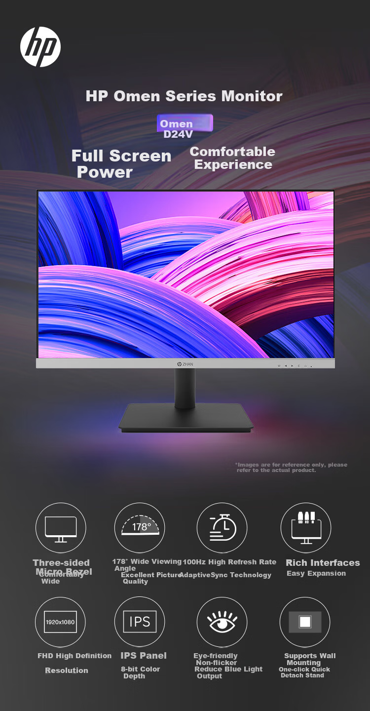 HP Zhan Series 23.8-Inch Large Screen Computer Monitor with Dual Interface, IPS Wide Viewing Angle, High Refresh Rate FHD1080P Full HD, Wall-Mountable, Eye-Friendly 1