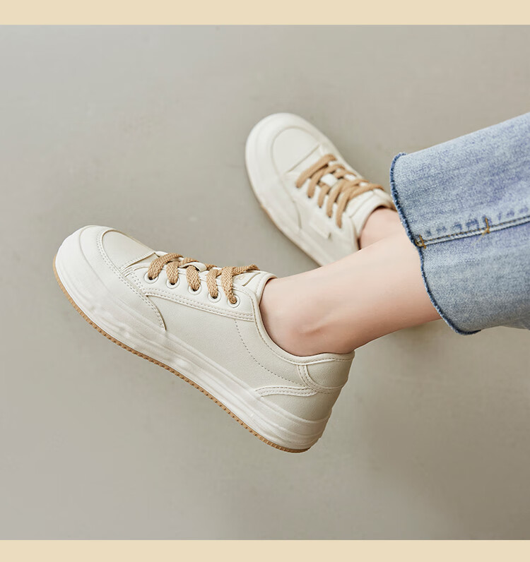 ZHR White Sneakers for Women, Trendy And Versatile Casual Shoes, Low-Top Round Toe Thick-Soled Comfortable Women's Shoes AT128 Beige 37 10