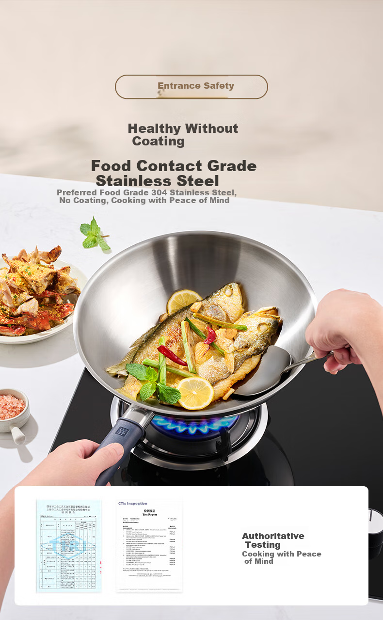 ZWILLING Stainless Steel Wok, Anti-Yellowing, Non-Coated, Compatible with Induction Cookers, SILVER Series, Household Stir-Fry Pan, 30cm 4