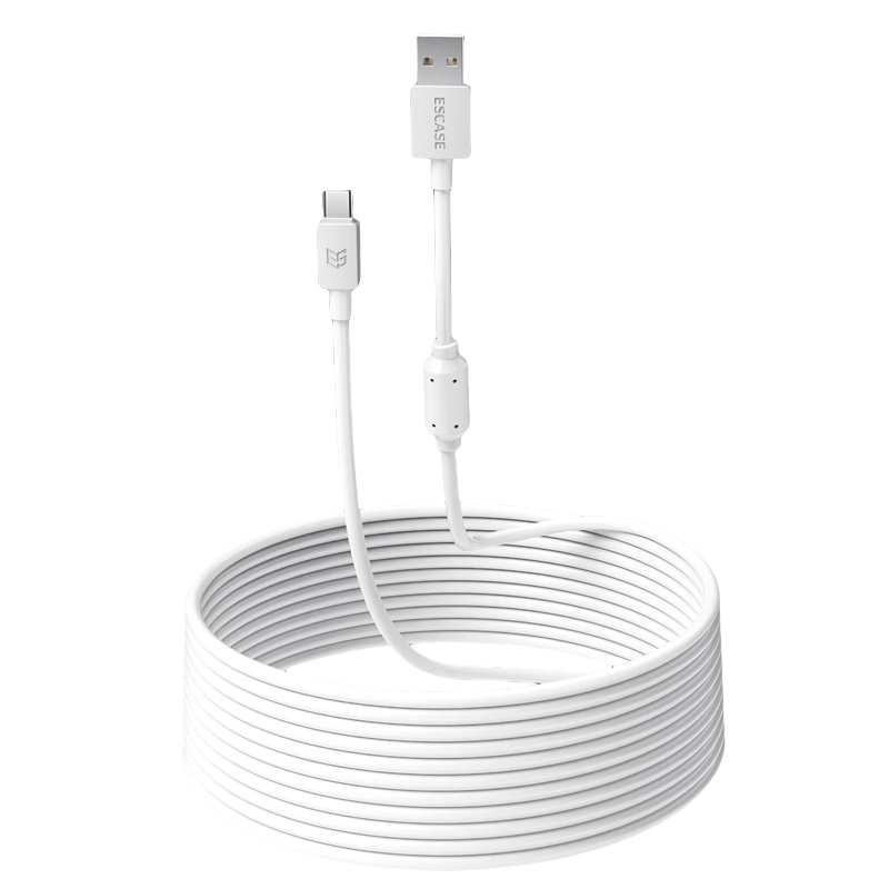 ESCASE Type-C Data Cable, 3 Meters Long, Fast Charging Extension, 2.1A Charger Cable, Suitable for Tablets, Fast Charging for Honor X60, Huawei Nova 13, Redmi Note 14 Pro, Anti-Interference Ci9 White
