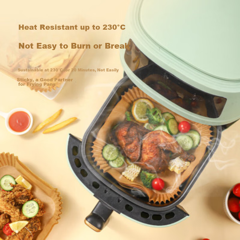 Jieribang Air Fryer Paper, Square Shape, 120 Sheets, Food-Grade Paper Tray for Barbecue And Baking, Thick Oil-Absorbing Paper Mat for Home Use