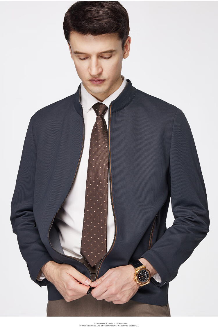 FIRS Jacket Spring Thin Elastic Business Baseball Stand Collar Men's Contrasting Color Simple Zipper Cardigan Crisp Smooth Coat 7