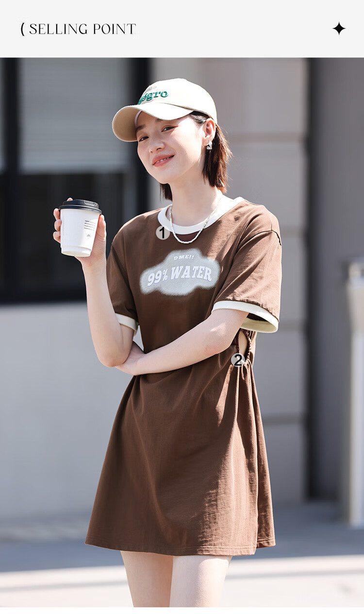 Dme [Low-Cut Dress] Summer Round Neck Short-Sleeve Dress with Hollow-Out Waist Desig 3
