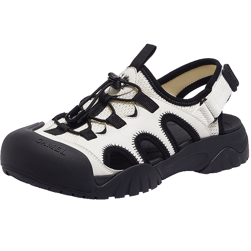 CAMEL Women's Outdoor Hollow Mesh Ugly Cute Sandals Thick Sole Creek Shoes L25M076036 Off-White/Black Size 39