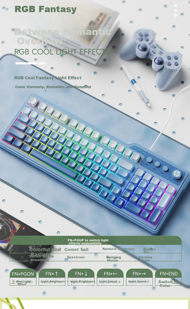 HP K360 Wired Keyboard, Gradient Color Keycaps, RGB Mechanical Feel, Ergonomic Design, Office And Gaming Universal, League of Legends, E-Sports Gaming Keyboard, Green, 98-Key Layout 5