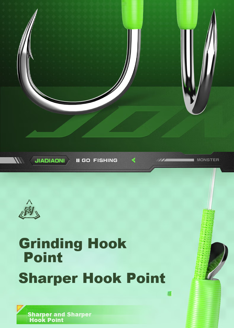 JIADIAONI Large Hook Double Hook Iseni Finished Line Set for Grass Carp And Bighead Carp, Specialized Fish Hook for Giant Fish, Size 10#6 8