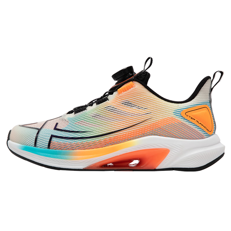 XTEP Children's Shoes, Dehydrogen Wind 1.0 Boys' Shock-Absorbing Breathable Mesh Running Shoes, New White/Energy Orange, Size 36
