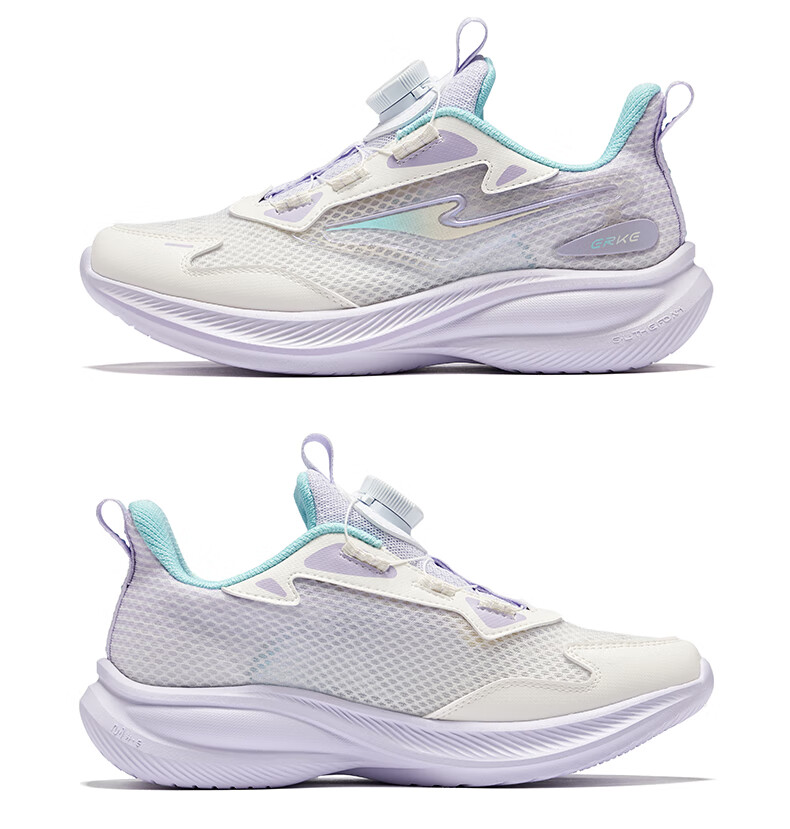 ERKE Children's Shoes, Boys And Girls Rotary Buckle Lightweight Running Shoes, Kids Hollow Breathable Sneakers, Micro-Crystal White/pure Pink, Size 33 23