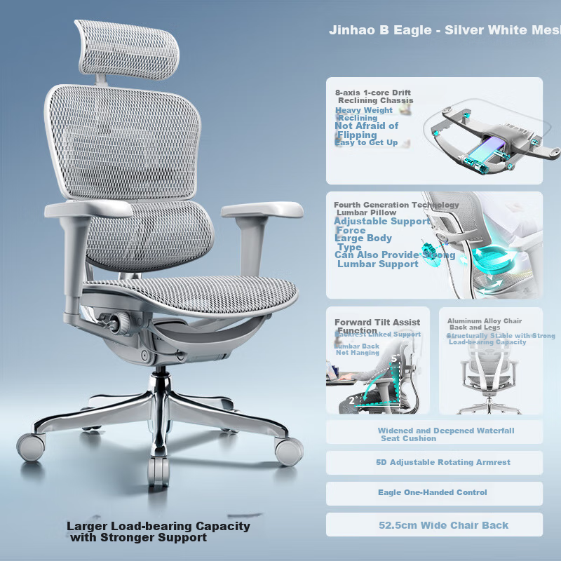 Эргономичное офисное кресло Ergonor Baoying с поддержкой поясницы, компьютерное кресло, игровое кресло, серебристо-белая сетка