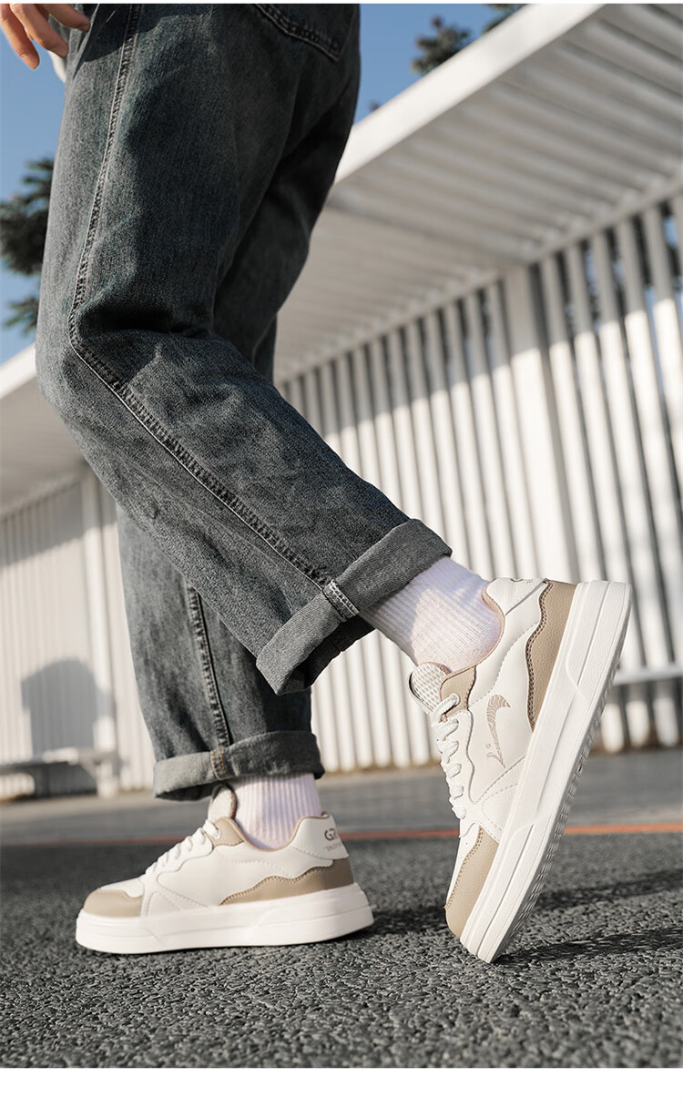 Guirenniao Men's Lightweight Sports Sneakers, Low-Top Soft-Soled Versatile Casual Shoes, Classic White Sneakers, Beige/khaki, Size 43 7