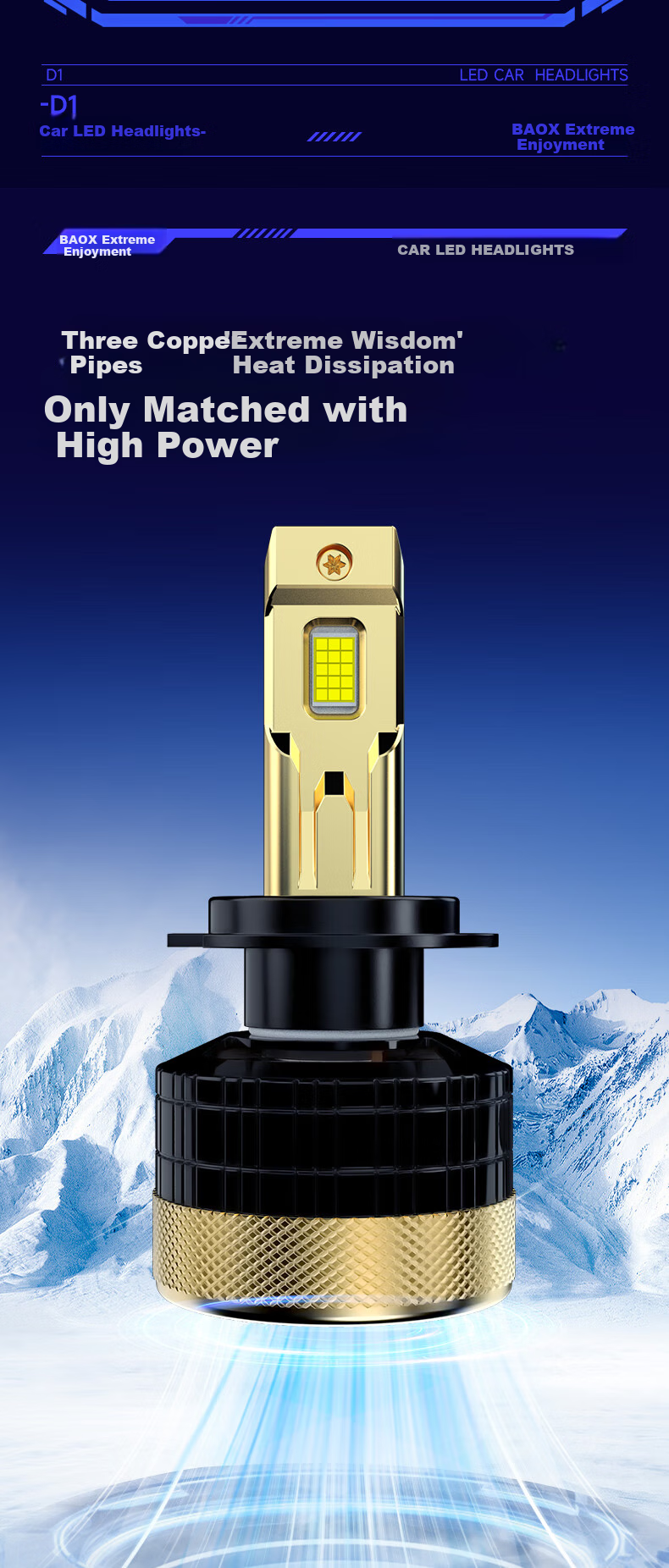 Baoxiang D1 Series, 150W High-Resolution Decoding, Premium LED Headlights, High Beam And Low Beam, Laser Concentration, Car LED Bulbs, H11/8/9 4