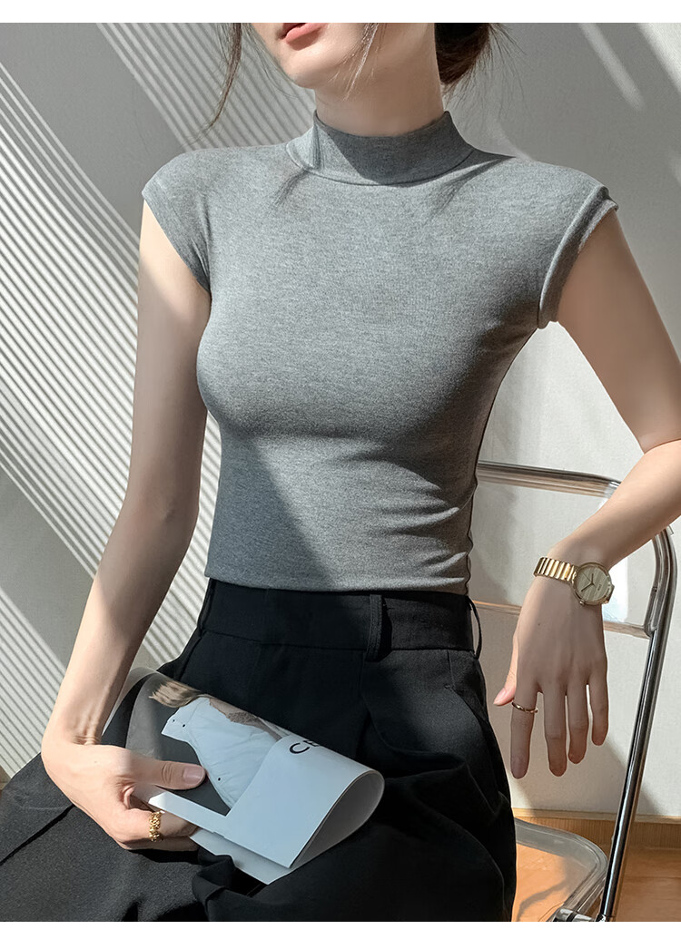 NOME Ribbed Turtleneck Tank Top for Women, Spring And Summer New Style, Slim Fit, Versatile Sleeveless Undershirt, Black, XL 5