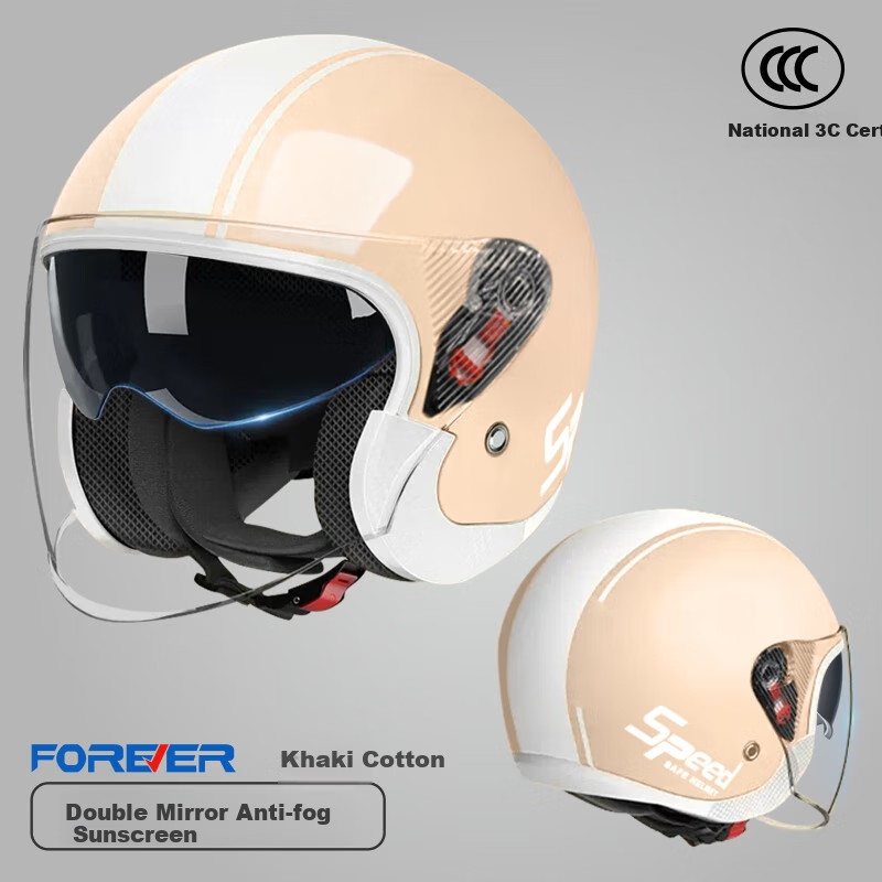 Yongjiu New National Standard 3C Certified Electric Vehicle Helmet, Windproof And Warm, for Autumn And Winter Motorcycle Riding, Unisex All-Season Safety Helmet, 288 Double Visor [Khaki]