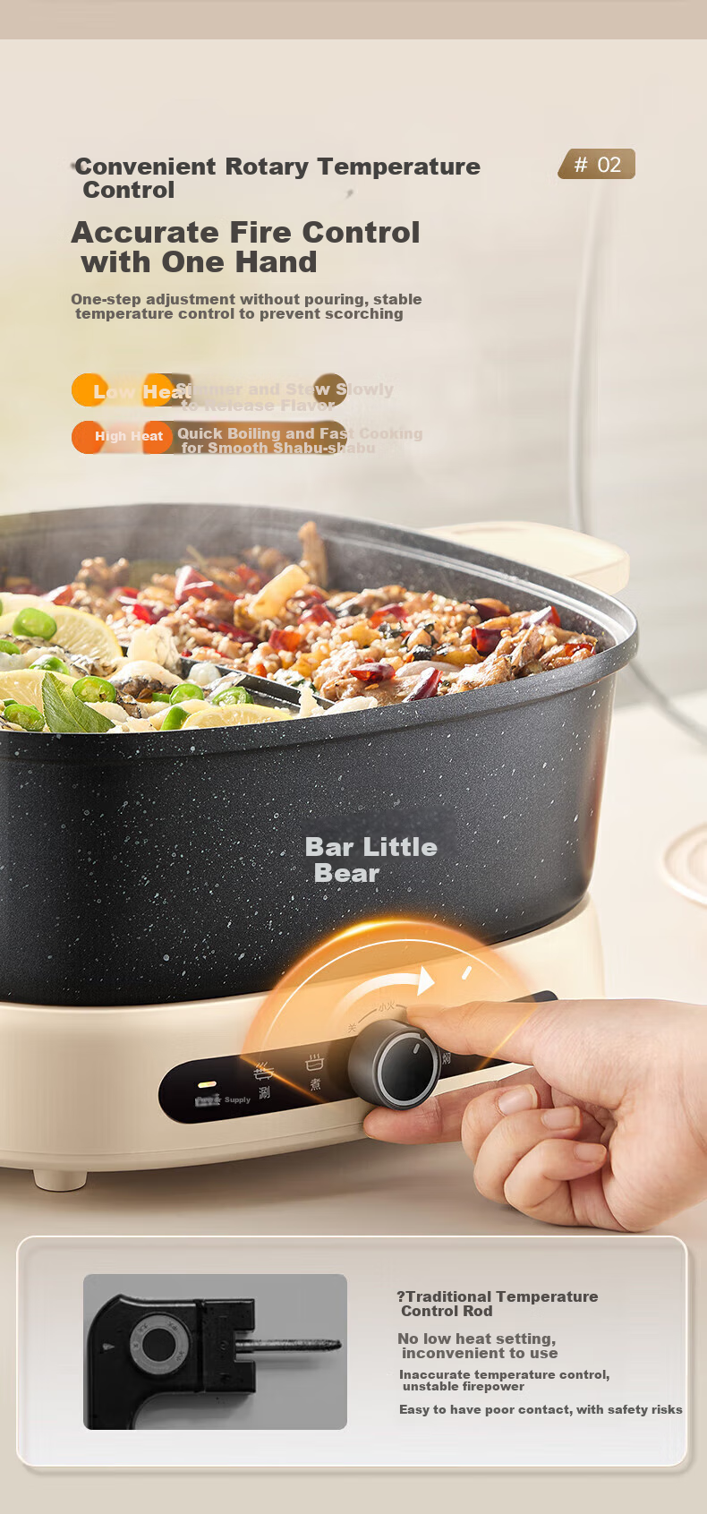 Bear Electric Hot Pot with Temperature Control Zones, Dual-Sided Hot Pot for Hotpot, Stackable Multi-Functional Pot for Home Use with Foldable Design And Storage, 50 Seconds Rapid Boiling DHG-F60N7 5