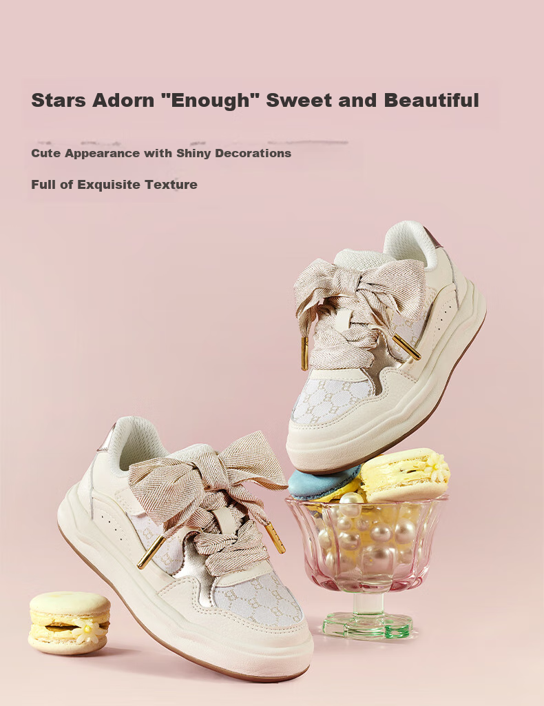 BALABALA Children's Shoes, Girls' Low-Top Sneakers, White Casual Shoes for Spring, Non-Slip New Year Shoes, Breathable Trendy Footwear 2