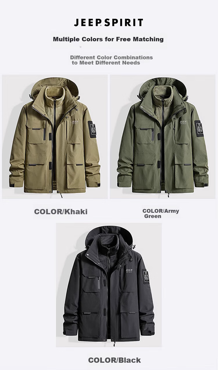 JEEP SPIRIT Men's Jacket, Autumn And Winter Korean Style Coat, Men's Three-In Detachable Outerwear, Khaki, L 7