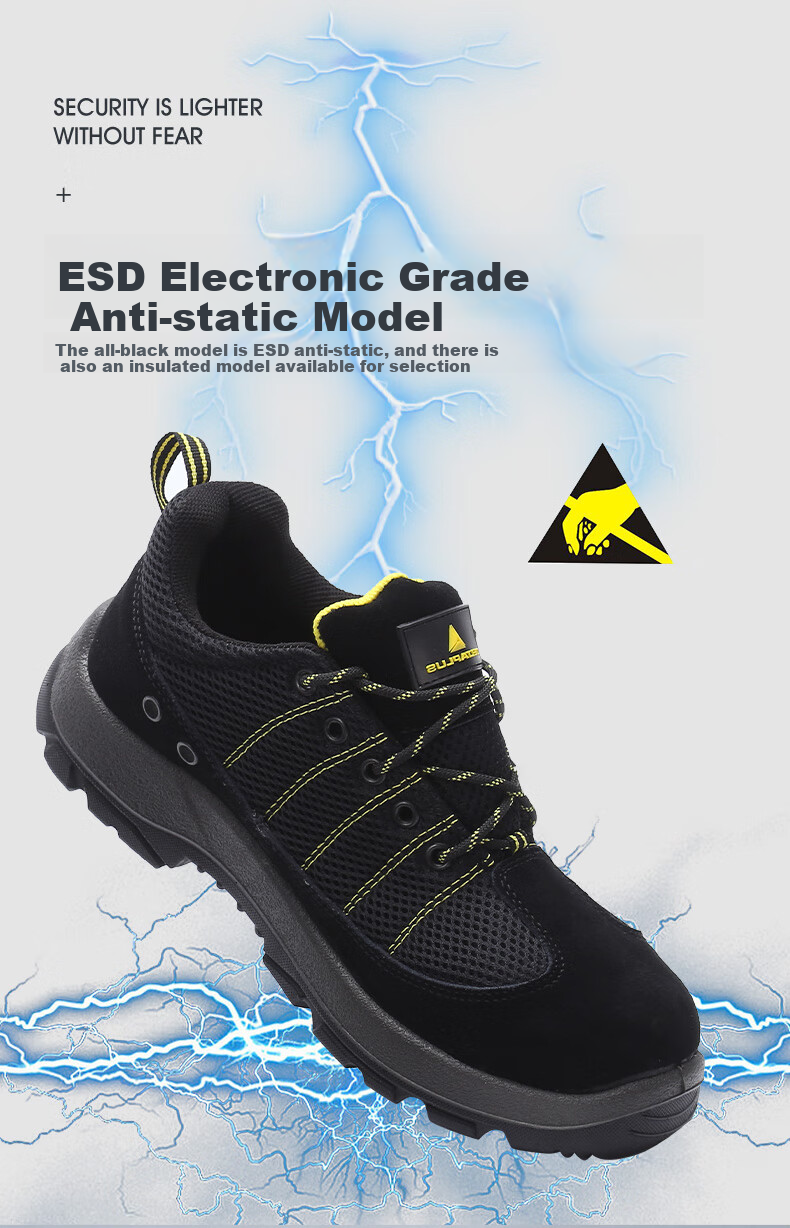 DELTA PLUS Rainbow Breathable Safety Shoes for Men, Steel Toe Cap Anti-Smashing Anti-Puncture Anti-Static Work Boots 301232 Black-Gray Size 43 5