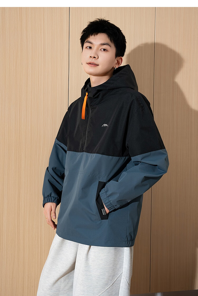 TonLion 2025 Spring Men's Hooded Patchwork Half-Zip Jacket Black XL 10