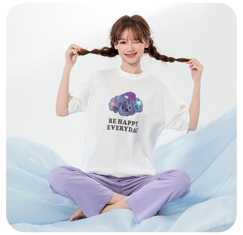 Inbolun Girls Summer Thin Short Sleeve Pajama Set for Older Children, High School Students, Homewear 20960 Off-White 175 15