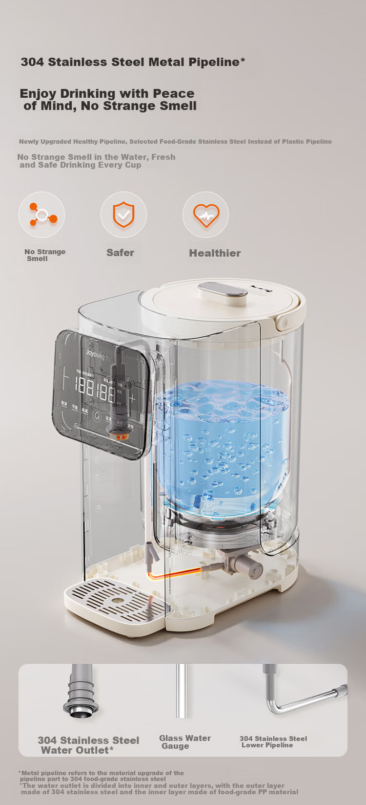 Joyoung Electric Water Boiler, Hot Water Pot, Water Heater, 5.5L Large Capacity, 316L Stainless Steel Inner Tank, Detachable Base, K55ED-WP530 2