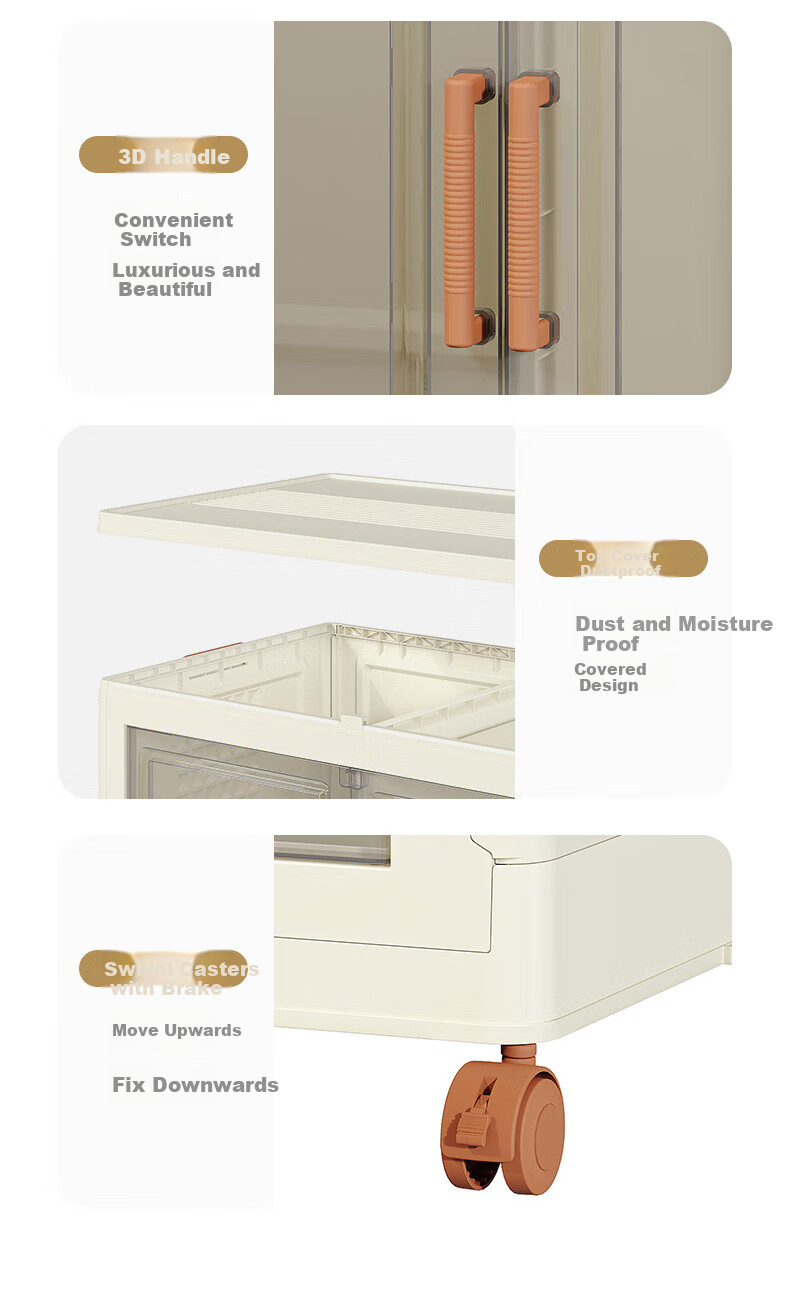 Jiekou Foldable Storage Cabinet Organizer Bookshelf Snack Cabinet, 1 Layer without Wheels 10