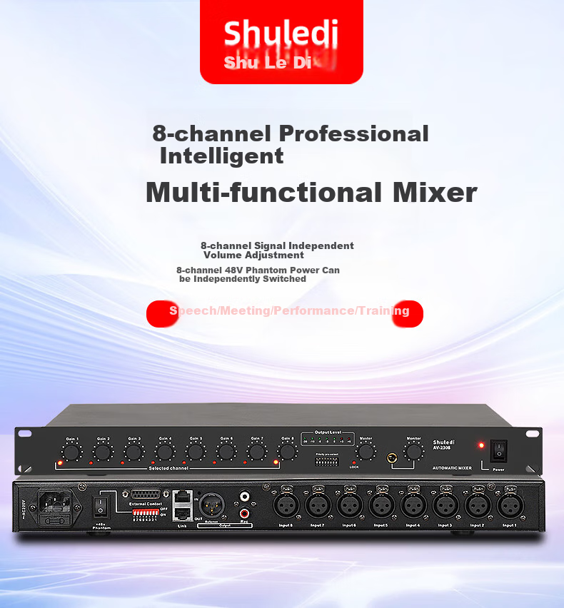 Shuledi AV-2306 Domestic Wired Microphone Mixer, Conference Microphone Expander, 48V Power Supply, Professional Audio Equipment (12 Channels) 10