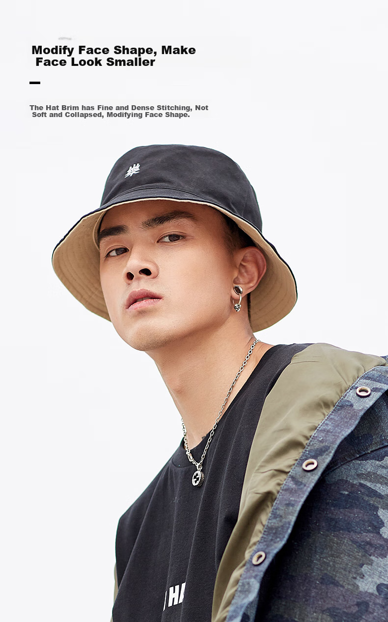 Luomeng Sun Protection Hat for Spring And Summer, Men's Large Head Circumference Hat, Double-Sided Fisherman Hat for Women, Korean Style Versatile Japanese-Style Sun Hat 9