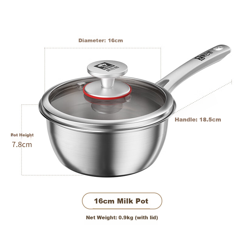 Kobach Non-Stick Milk Pot, Thickened 316L Stainless Steel, Uncoated Baby Food Pot, Three-Layer Composite Bottom, Suitable for Stove And Oven, 16cm