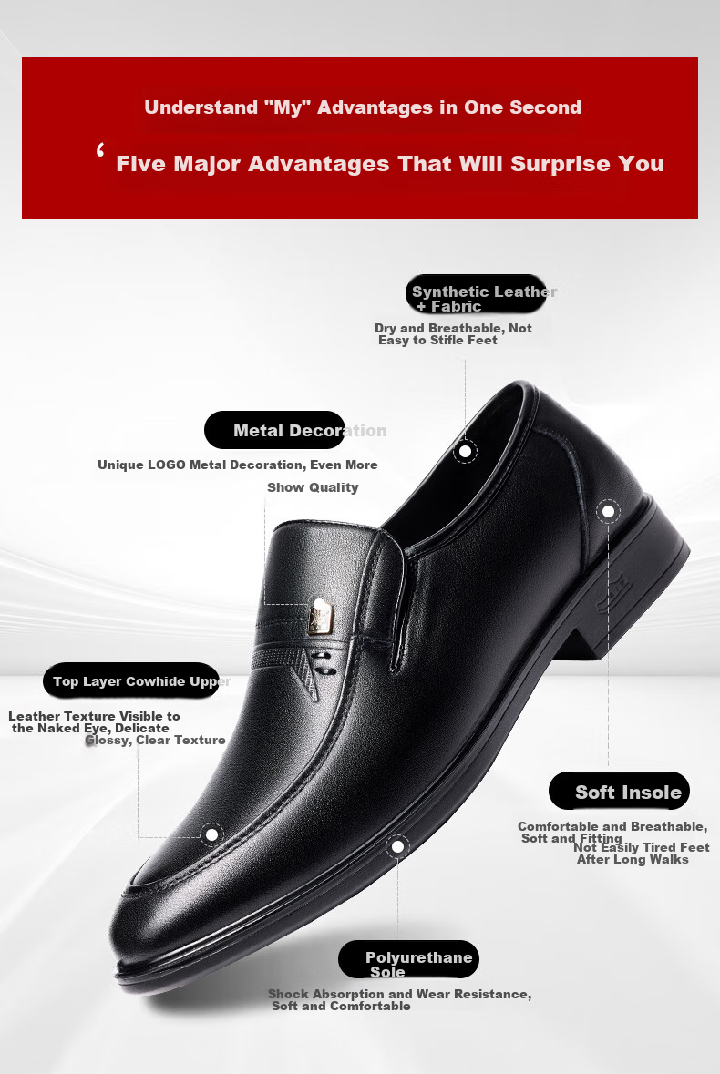 LAORENTOU Men's Leather Shoes, Business Casual Low-Top Slip-On Shoes, Fashionable Dad Shoes, British Driving Shoes A20137 Black Size 38 7