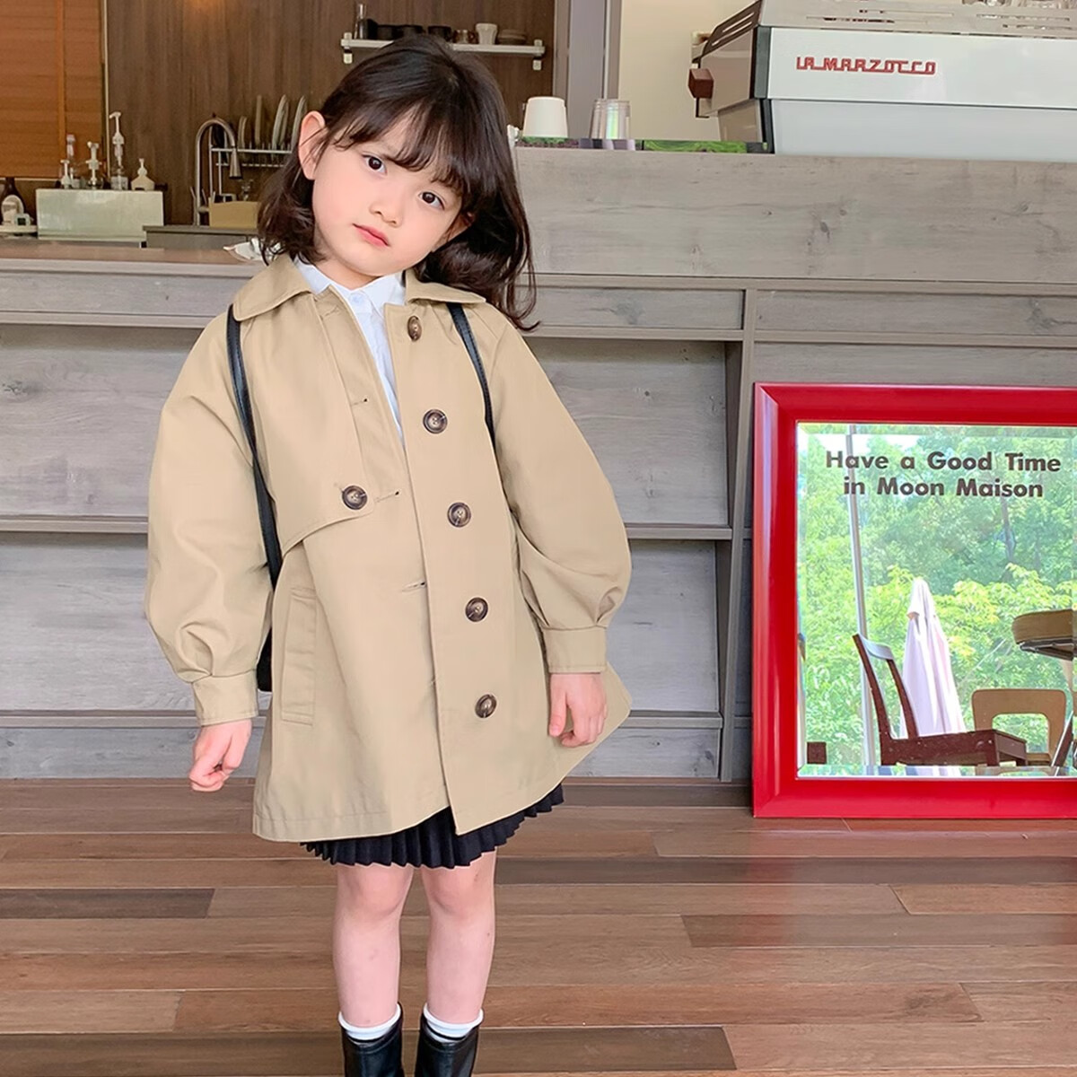 Budinghalu Girls' Jacket, Spring And Autumn Style, Children's Fashionable Versatile Windbreaker, Mid-Length, for Older Children, Casual Korean-Style Top, Trendy
