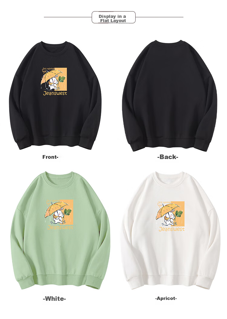 Jeanswest Spring And Summer Women's Sweatshirt 2025, Loose Long-Sleeve Casual Cute Cartoon Print, Round Neck without Hood, Versatile Black, Size M 2