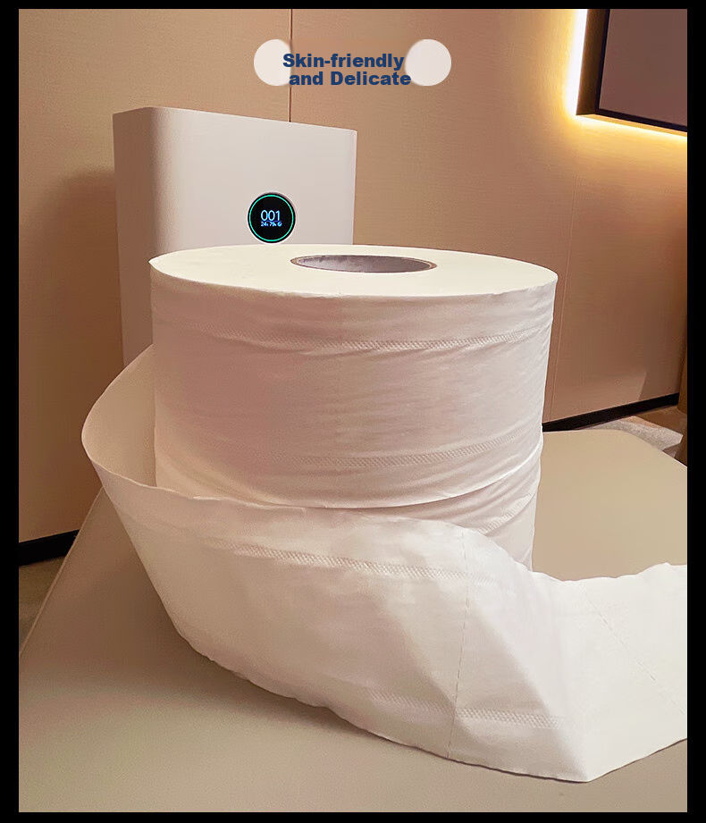 Rinuo Water-Soluble Large Roll Toilet Paper for Hotels, Commercial Use, Quick-Dissolving, 3-Ply, 700g, 1 Box of 12 Rolls 12
