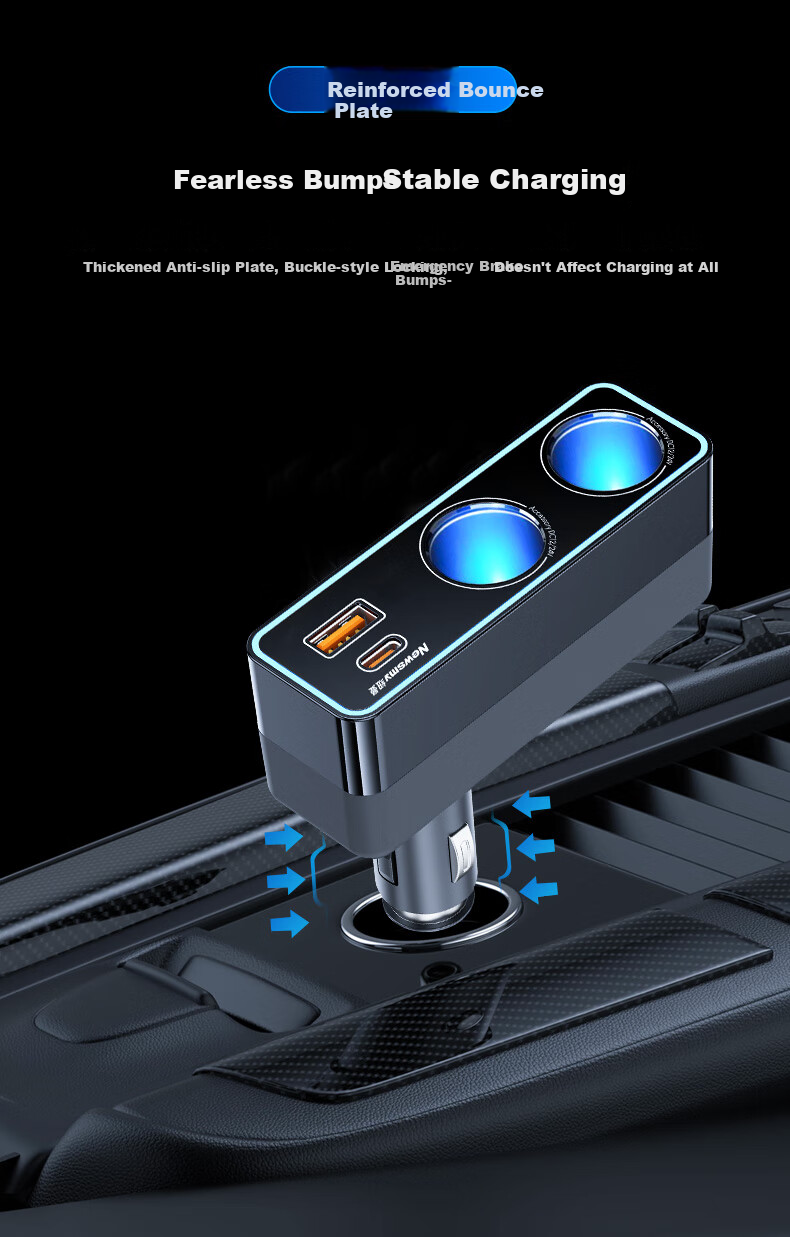 Newsmy Car Charger Super Fast Cigarette Lighter Three-In Adapter Dual Round Ports [100W+PD45W 15