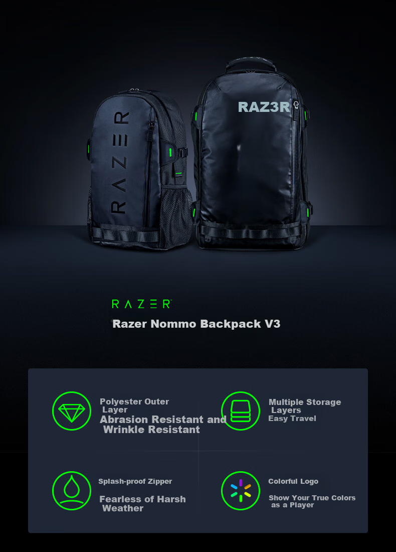 Razer Warrior Backpack V3 Colorful Edition, 16-Inch, Backpack, Waterproof And Wear-Resistant, Laptop Bag, Business Commute Travel, Large Capacity Student Schoolbag 1