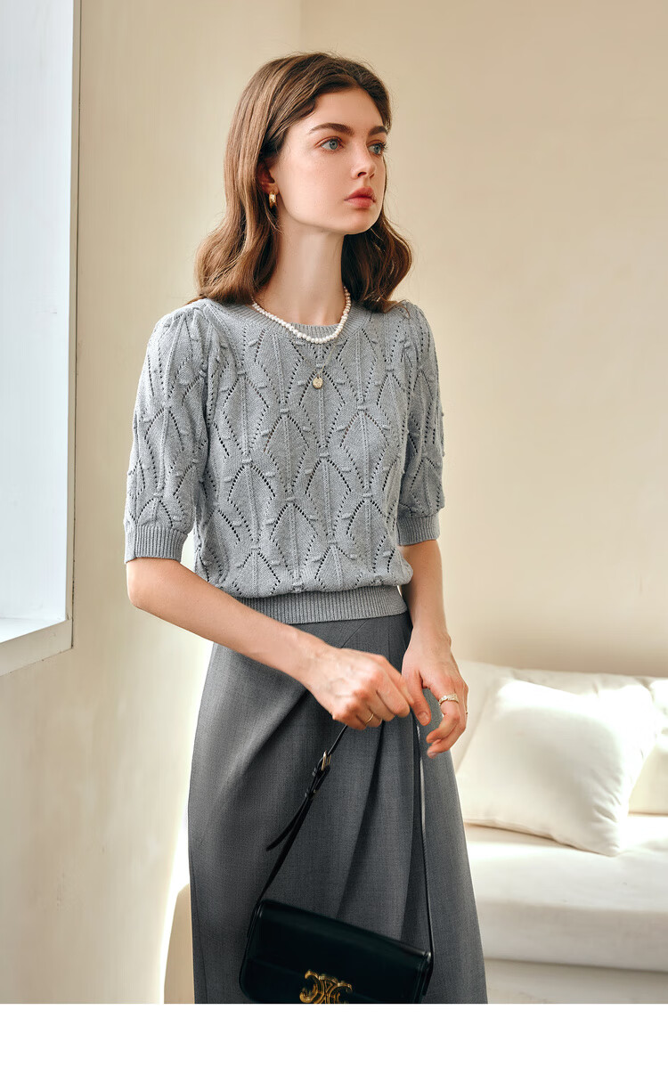 Olrain Eurier Summer Commuter Knit Pullover Top with Hollow Design Gray (New Batch) S 12
