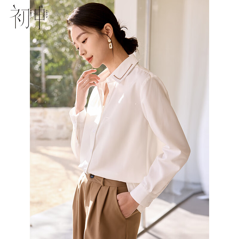 Chushen Women's Spring and Autumn Long Sleeve Shirt Embroidered Lace Design Versatile Commuter Blouse S143C2025