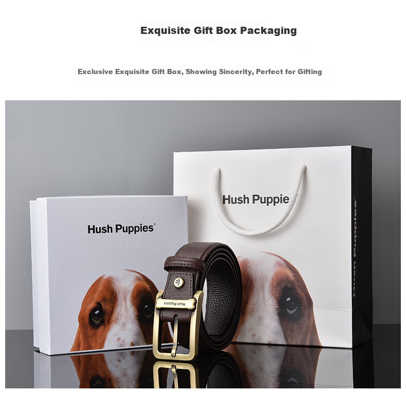 Hush Puppies Men's Casual Leather Belt with Pin Buckle, Simple Jeans Belt, Gift Box, Birthday Present for Boyfriend 4