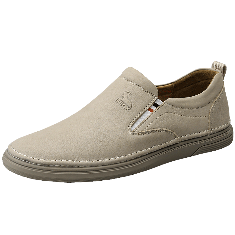 Gongyang Men's Leather Shoes, Business Casual Loafers, Slip-On Driving Shoes, Genuine Leather, Sand Color, Size 41