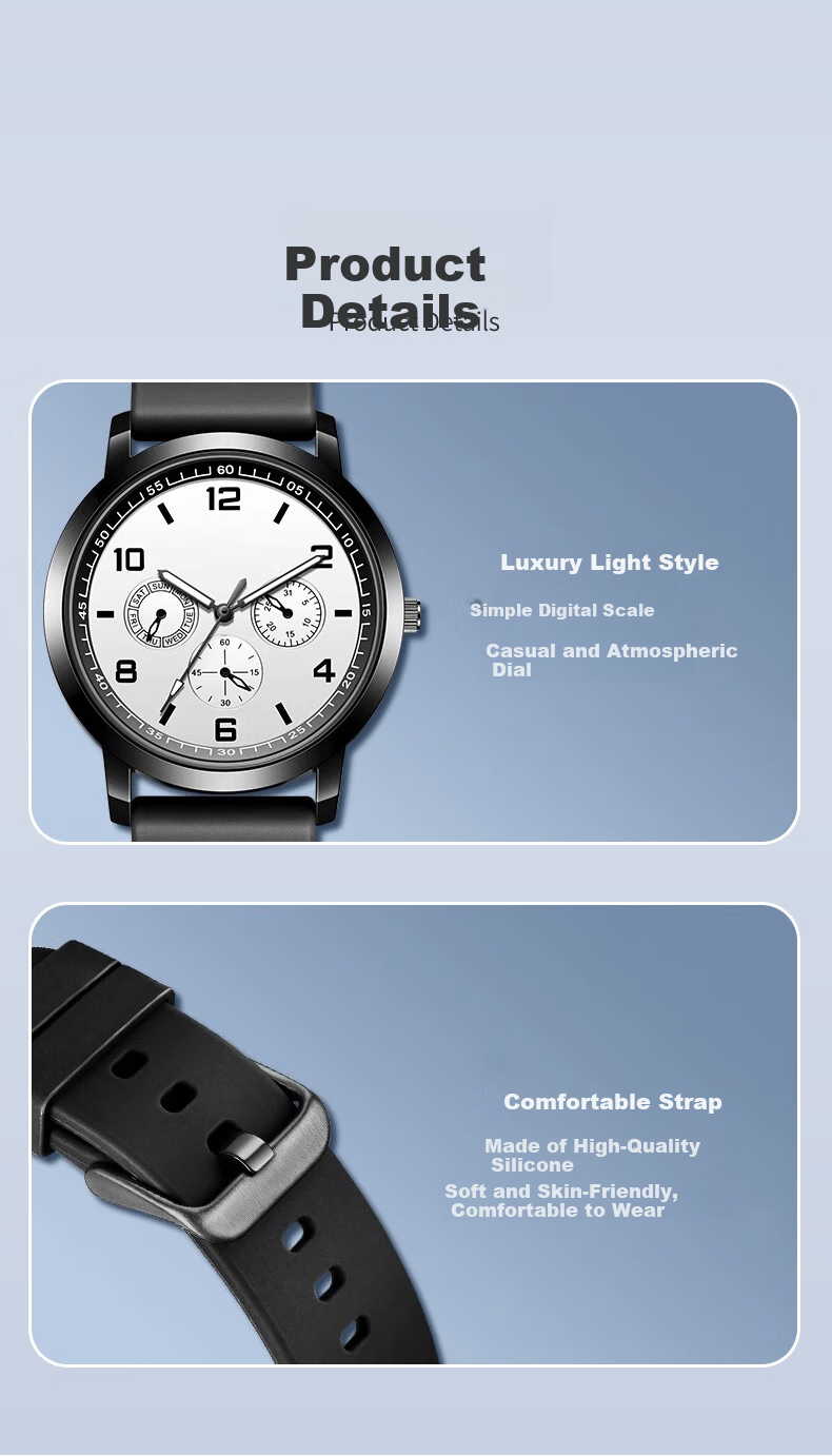 Yajia Student Watch for Men, Casual Youth Digital Three-Eye Quartz Silicone Watch for Students, Exams And Civil Servants, Men's Wristwatch 9