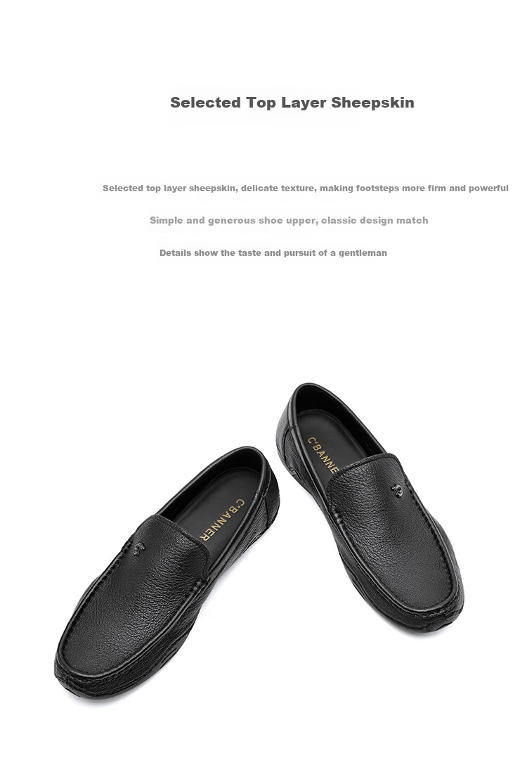 C.BANNER 2026 Men's Shoes, Top-Grain Leather, Business Casual Leather Shoes, Comfortable Slip-On Loafers, Black, Size 44 3
