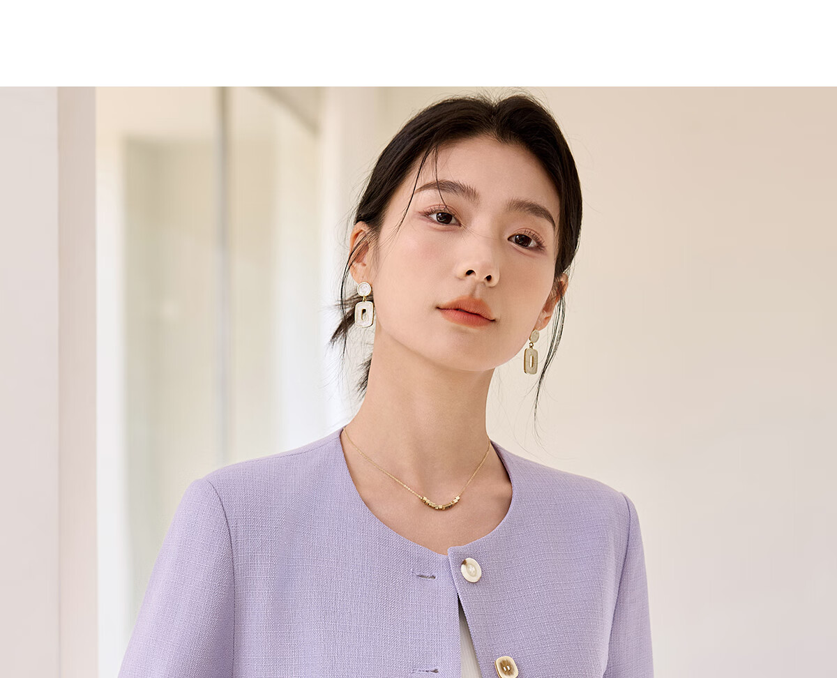 Chushen Women's Short Jacket for Spring And Autumn, Gentle Purple Elegant Chanel-Style Short H-Type Casual Coat for Petite Women S51D035 15