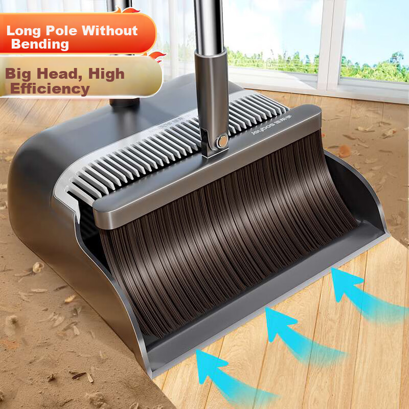 Jiabangshou 30cm Large Broom And Dustpan Set, Household Sweeping Two-Piece Set, Rotating Broom with Comb-Shaped Dustpa